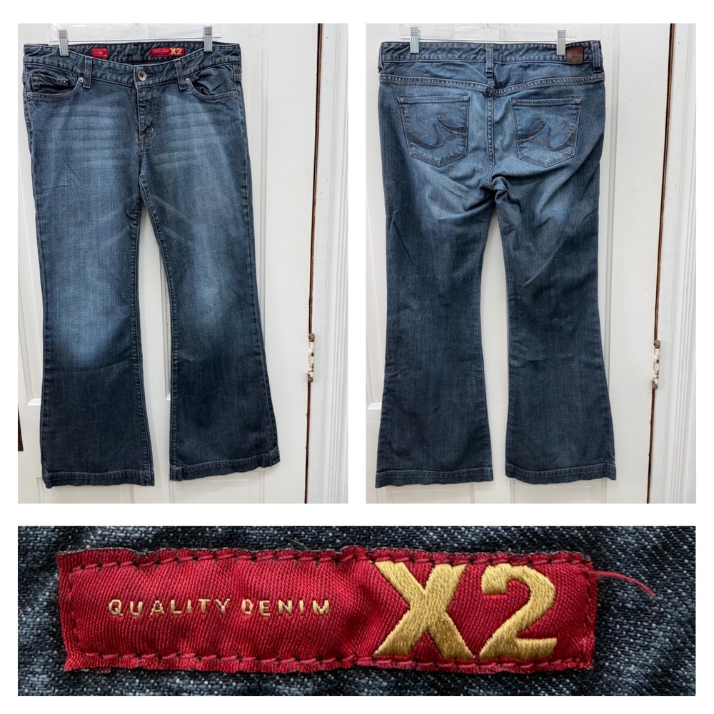 Express X2 Stella womens 10 12‎ Full Leg Wide Leg Denim Jeans Womens Dark Wash
